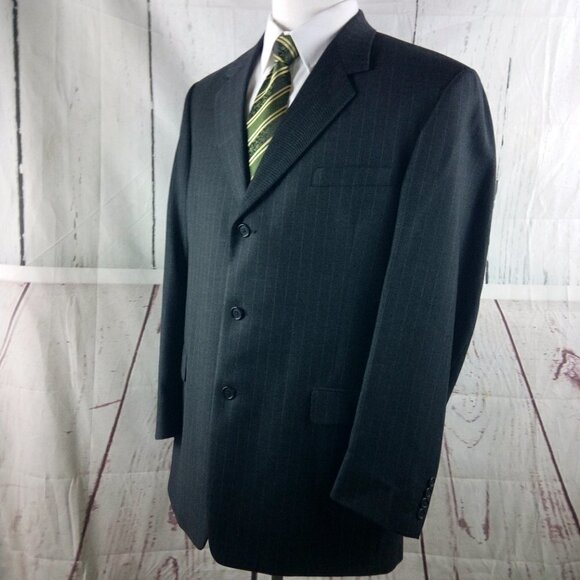 Stafford Executive 44L Wool 2 Button Gray Striped Suit Blazer Jacket - Picture 5 of 10